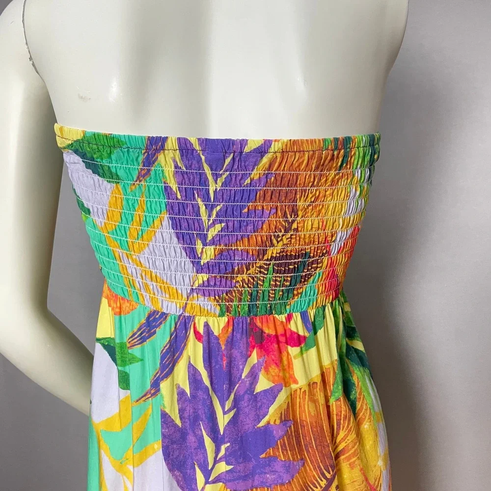 Hula Moon by Jams World Strapless Mini Dress Hawaiian Floral Smocked Medium